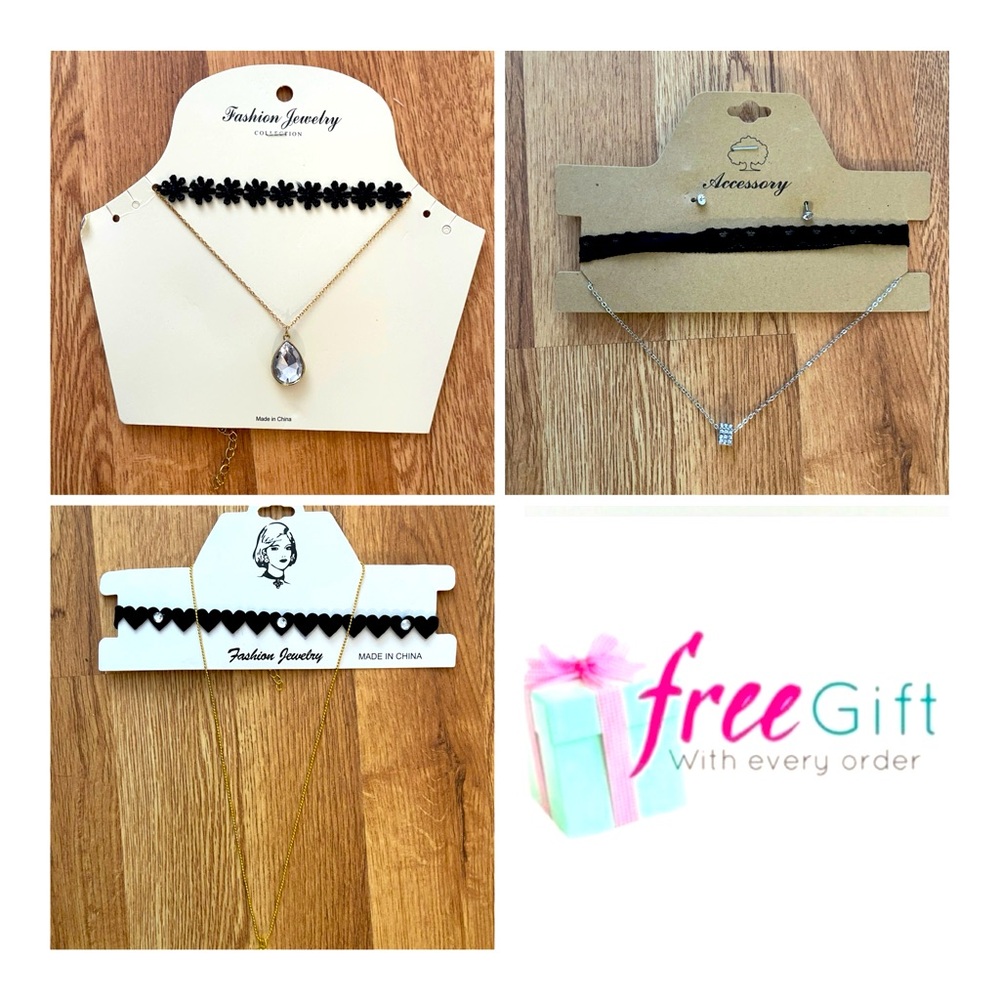 Bundle 3 pieces Elegant Black and Gold Necklace Set black and silver necklace